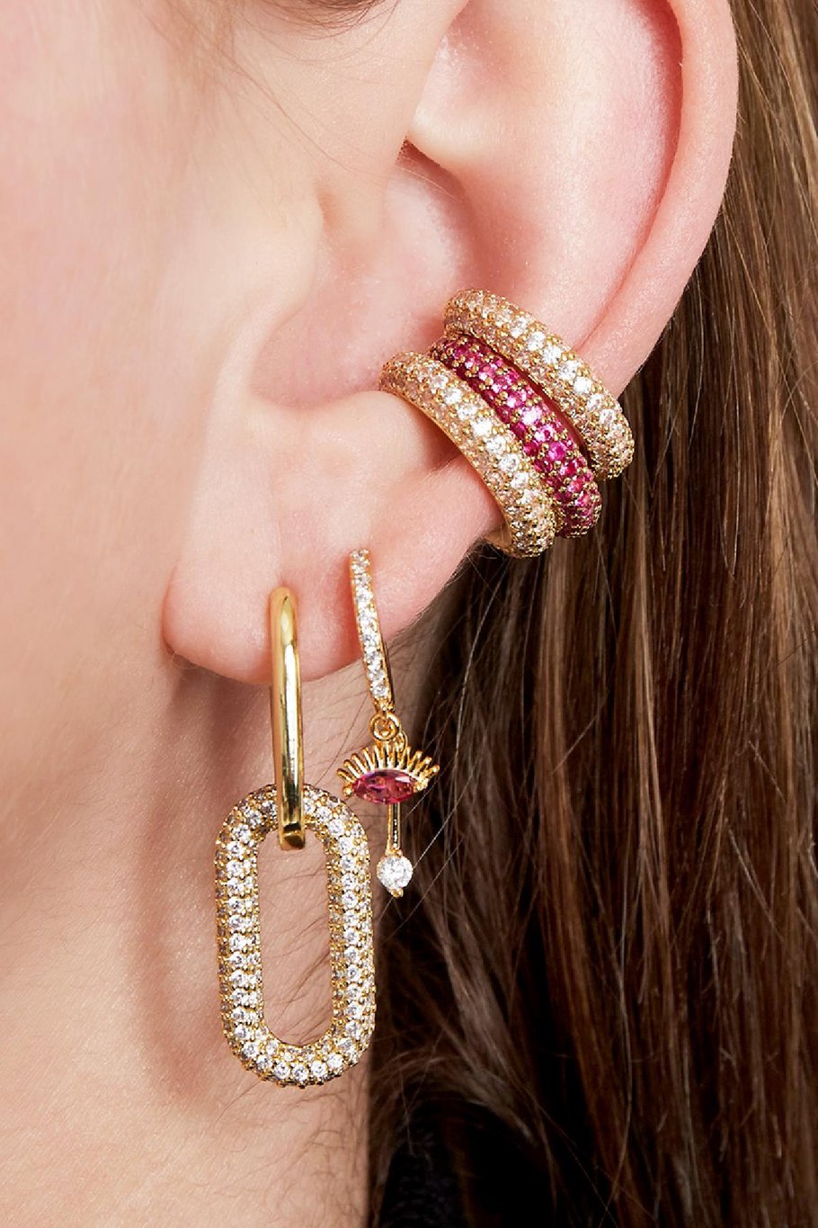 Piedras de circón ear cuff Negro &amp; Plata Cobre Imagen2